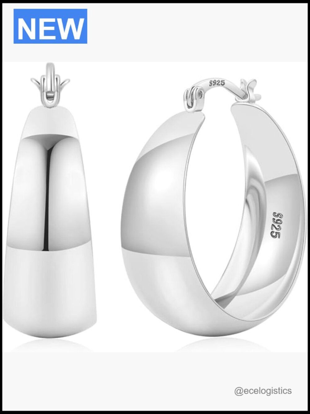 Sterling Silver 14K Gold Plated Wide Thick Hoop Earrings Lightweight